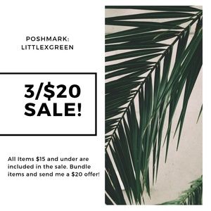 3/$20 sale on all items $15 and under